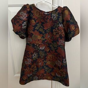 GB girls Navy Floral Jacquard Puff Sleeve dress